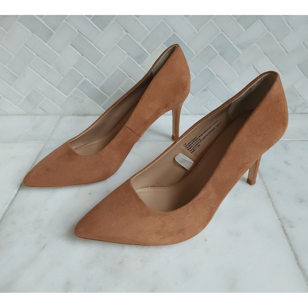 ANewDay Pointed Toe Pumps Women 7W Cognac Brown Faux Suede Classic Chic Stiletto